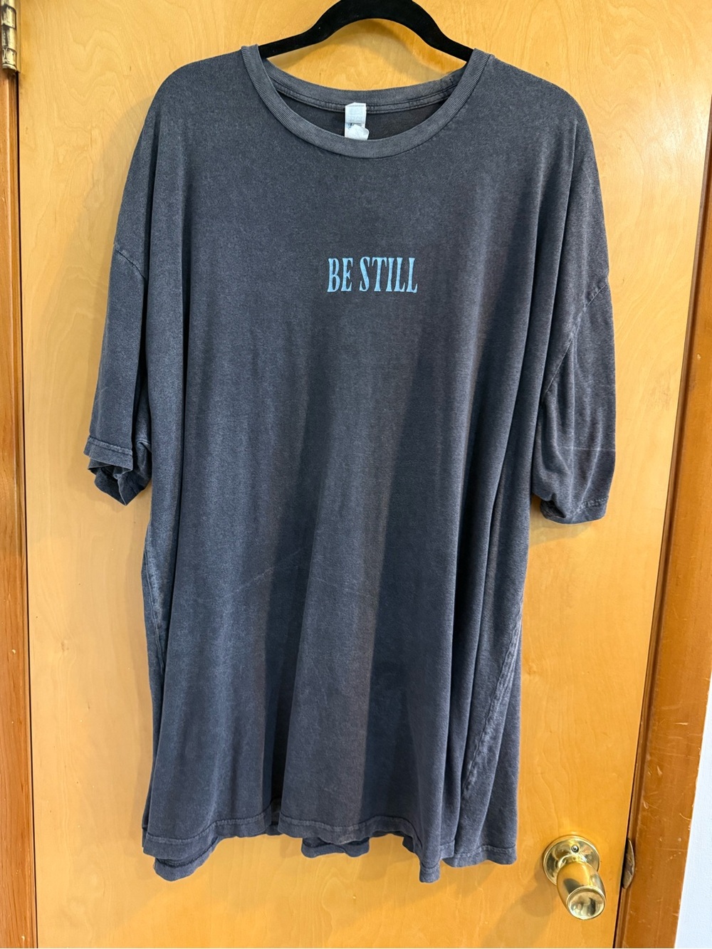 Be Still Short Sleeve Graphic Tee - Charcoal with Light Blue Print